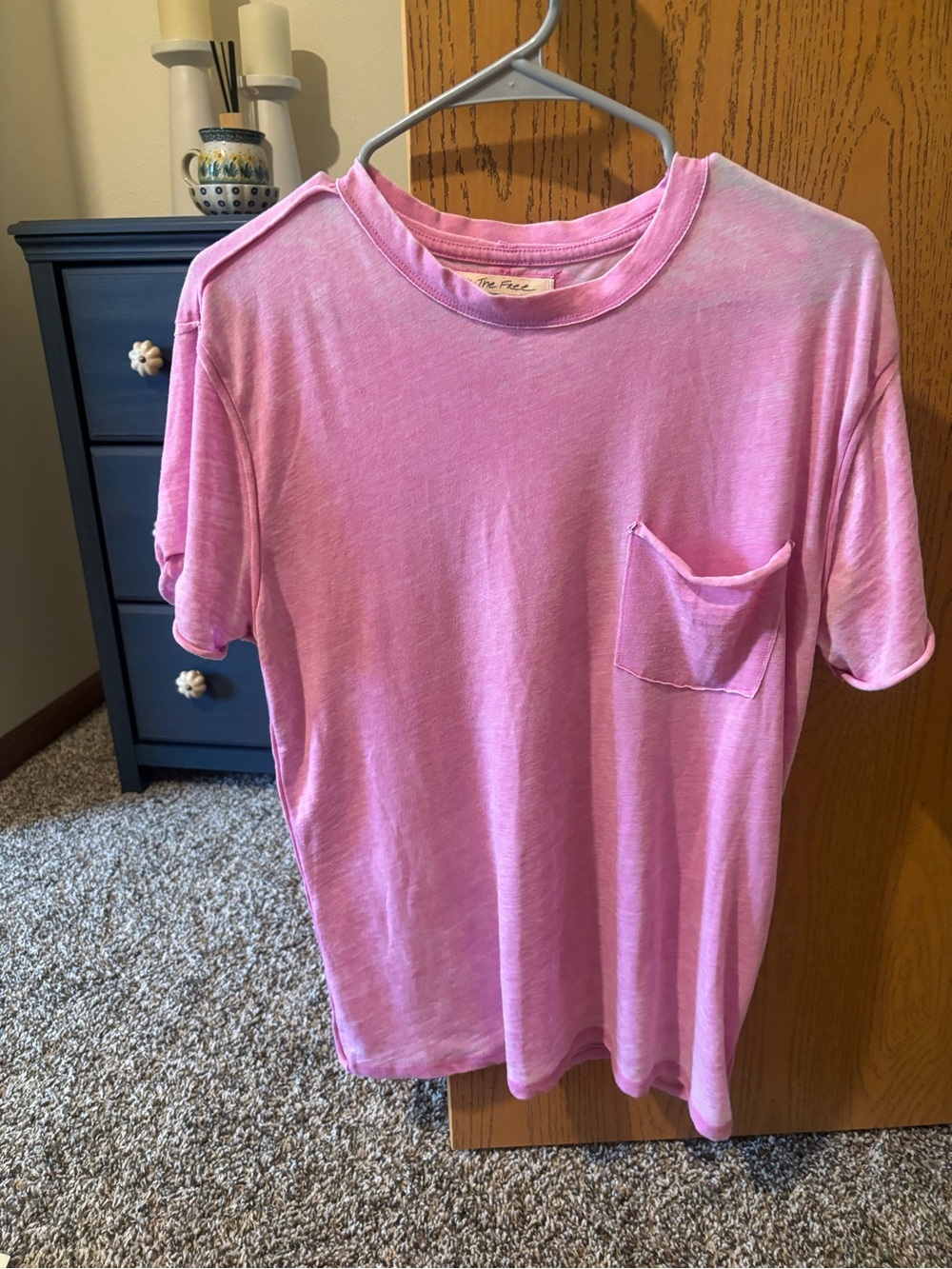 We The Free Pink Crewneck Tee with Pocket Detail